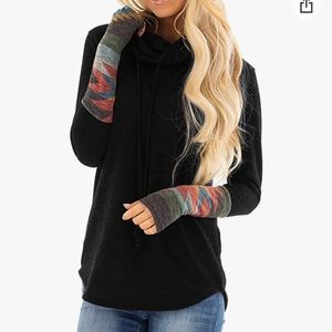 NWOT cowl neck long sleeve black Aztec print pullover shirt. Size XXL